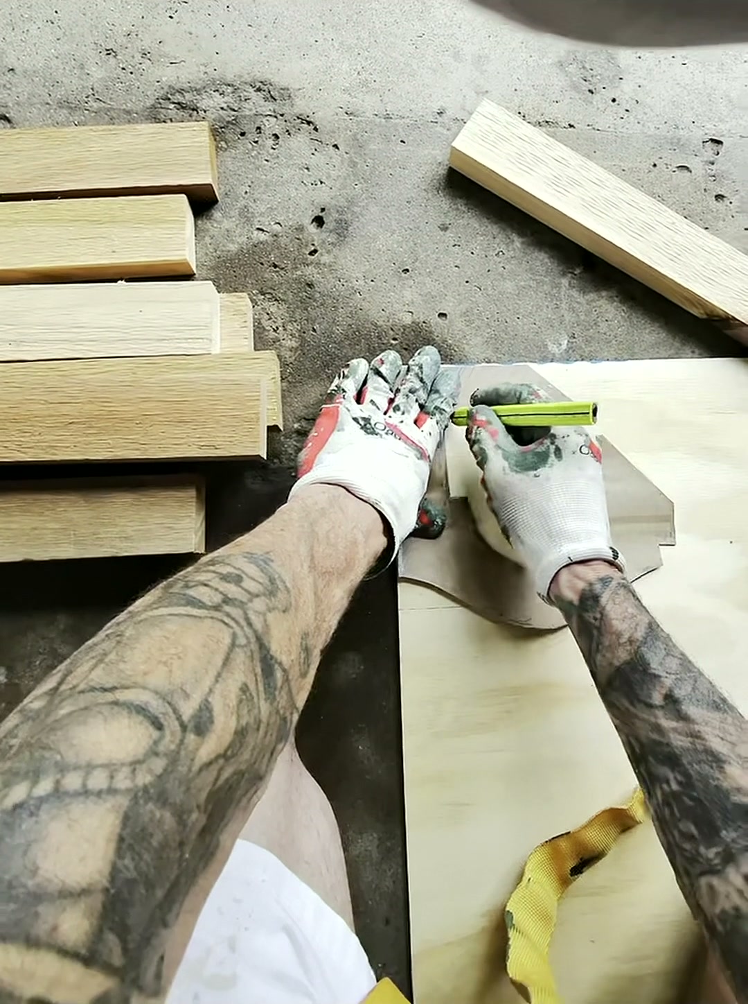 Marking new blanks from the eave bracket template in the Cavelli Painting shop